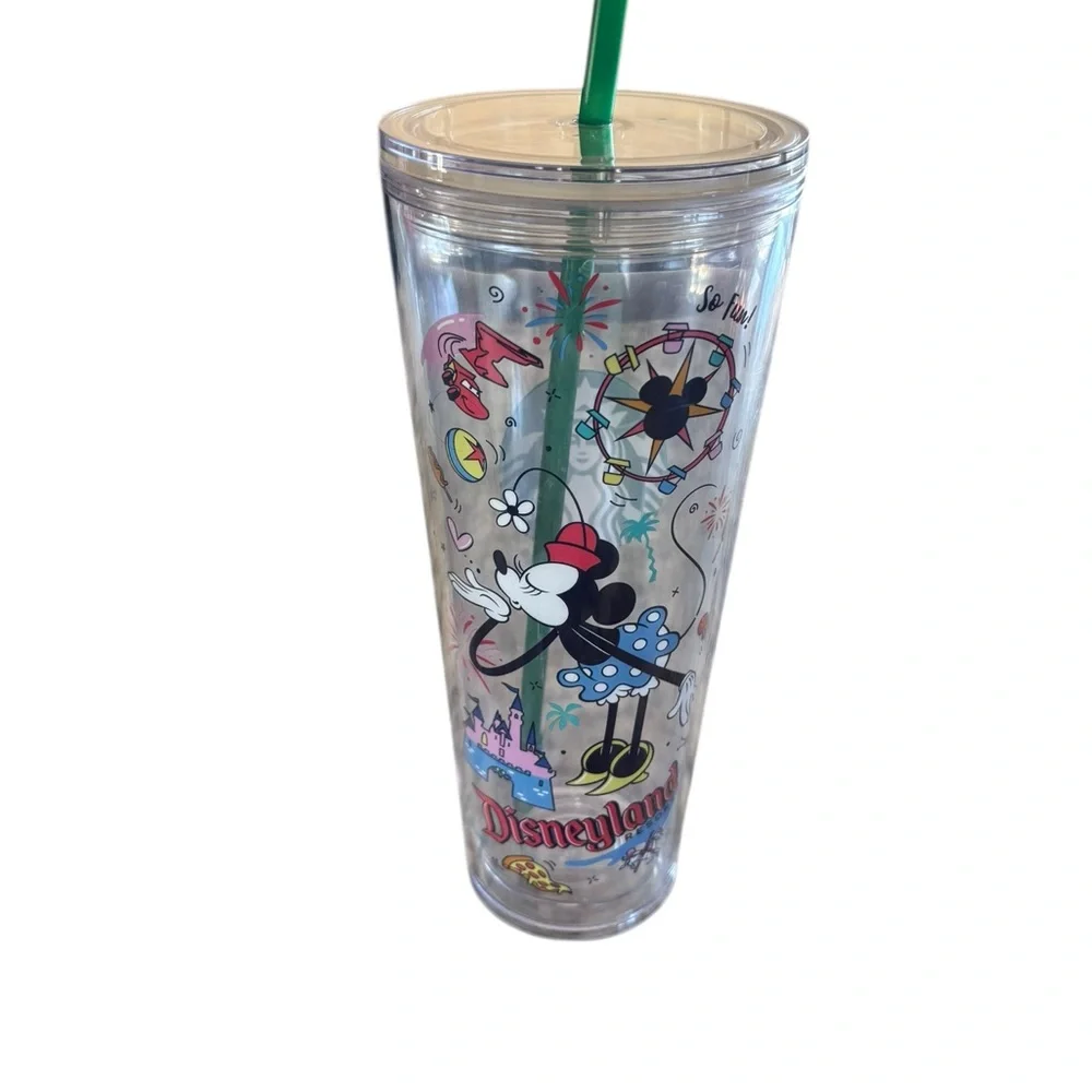 Disney Starbucks Reusable Tumbler with Green Straw x2